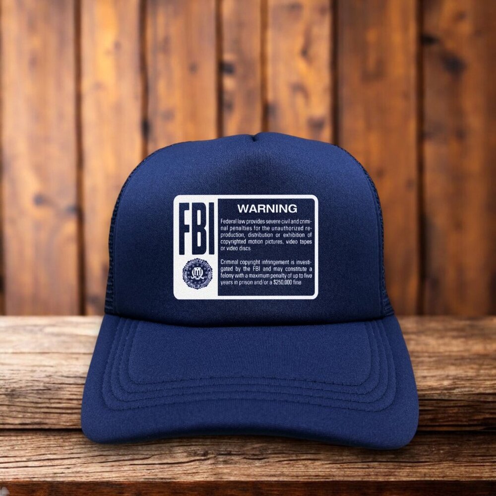 FBI Movie Warning Anti-Piracy Mens Trucker Hat Navy Snapback Baseball Cap